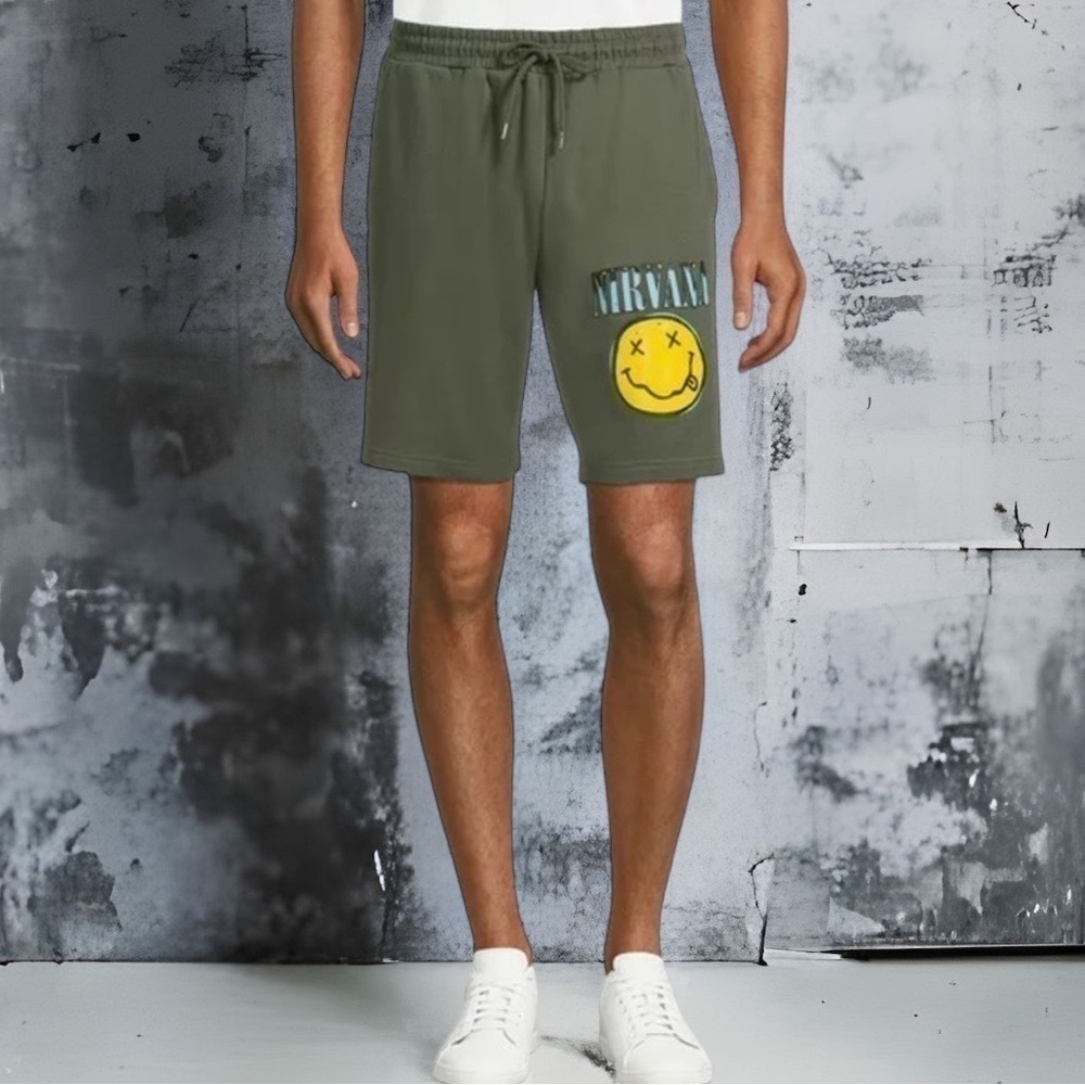 Nirvana Hunter Green Drawstring Shorts Men’s Large Music Nwt